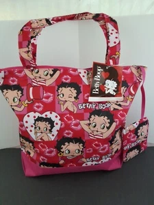 Betty Boop große rot und rosa Beuteltasche und Geldbörse mit Etikett Reißverschluss 17x12 - Bild 1 von 3
