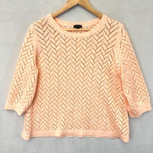 TALBOTS Herringbone Open Knit Linen Sweater 2XP Petite Coral Orange 3/4 Sleeve - Picture 1 of 10