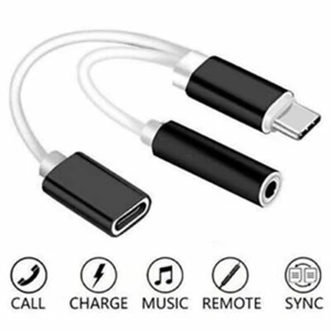 USB Type C To 3.5mm Aux Audio Charging Adapter Splitter Headphone Jack Blac ❀ - Picture 1 of 7