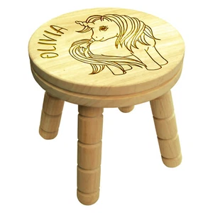 Personalised Girls, Child’s, Unicorn Wooden Milk Stool Engraved With Name - Picture 1 of 7