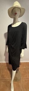 Formal Black 3/4 Bell Sleeve Side Tuck Lined Dress Size18 New/Tags Liz Jordan - Picture 1 of 8