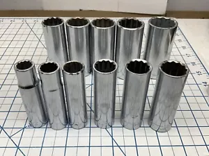 Craftsman 1/2 drive 11pc 12pt Deep SAE Sockets, 1/2in - 1-1/8in., Engraved - USA - Picture 1 of 11