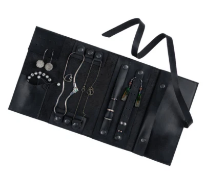 Joyería de viaje cosmética maquillaje bolsa reloj pulsera cuero vaca bolsa negro H975 Foto 1 de 4