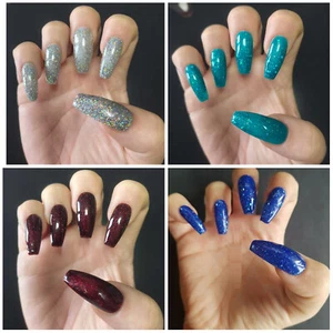 24 False Nails Glitter Press On UV Gel Painted Coffin Stiletto Square Oval - Picture 1 of 20