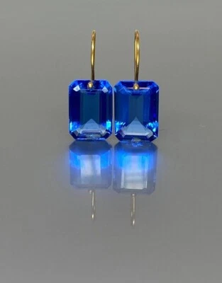 Tanzanite Orecchini 925 Argento Sterling Blu Rettangolo Pendente Orecchino - Immagine 1 di 4