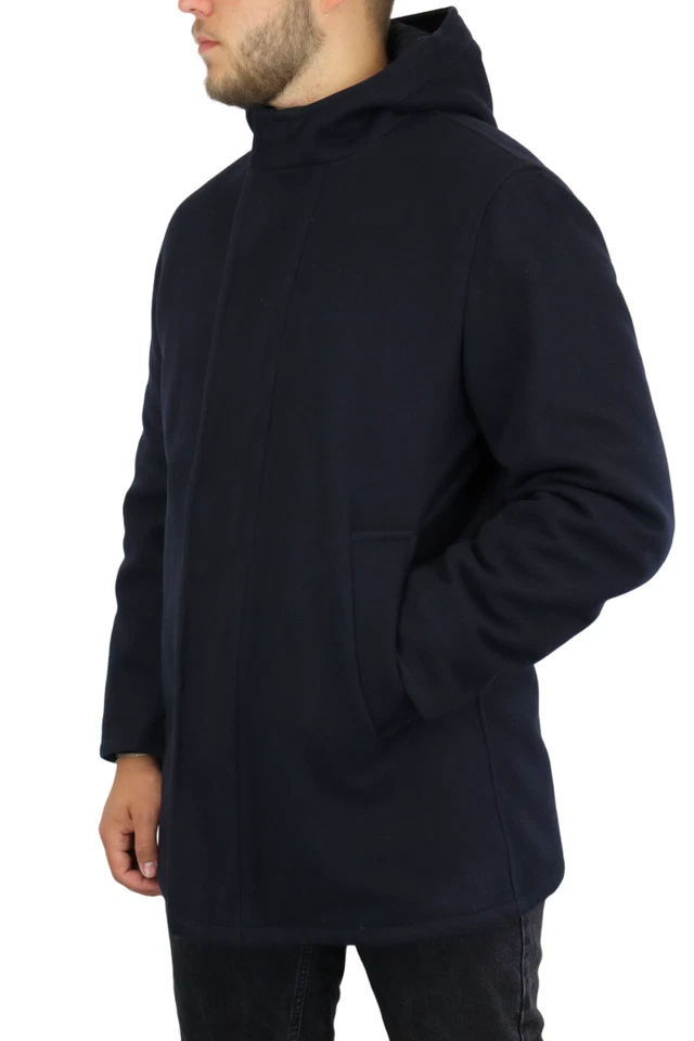 SANDRO Coat Men's MEDIUM Parka Wool Cashmere Blend Hooded Full Zip Navy - Image 1 of 4