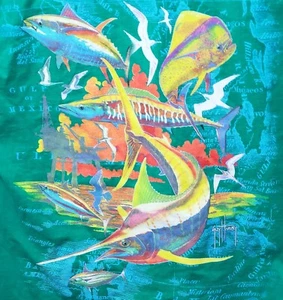 Guy Harvey Mens T-Shirt Size Small Green Short Sleeve West Florida Map Colorful - Picture 1 of 7