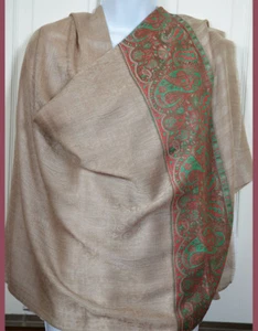 Handwoven Pashmina Cashmere Blend Shawl Tan Color Paisley Design India! - Picture 1 of 6