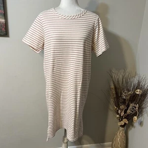 Buffalo David Bitton Short Sleeve T-Shirt Dress Ivory Pastel Pink Striped Size M - Picture 1 of 11