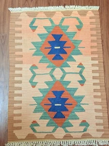 Door Mat Area Rug Wall Hanging Flat Weave Afghan Kilim Aztec Southwestern - Picture 1 of 18