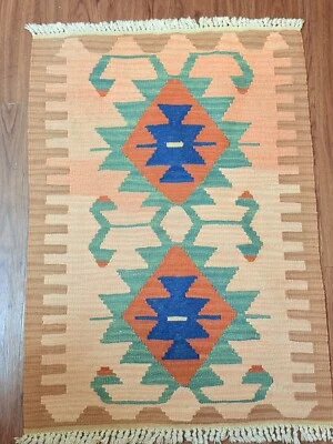 Door Mat Area Rug Wall Hanging Flat Weave Afghan Kilim Aztec Southwestern - Image 1 of 4