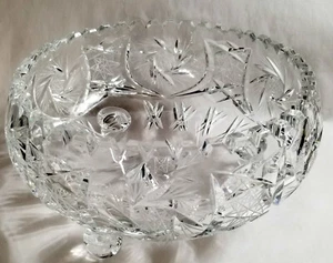Vintage Bohemian Clear Cut Crystal 8 3/4" Saw Tooth Edge 3 legged Serving Bowl - Picture 1 of 12