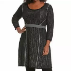 Vestido suéter de punto para mujer Lane Bryant 14/16 manga 3/4 ajuste negro plateado - Imagen 1 de 15