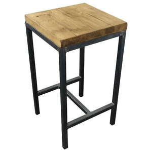 Taburete de Bar Silla Industrial Metal Acero Cuadrado Madera Maciza Recuperada Estilo Madera - Imagen 1 de 3
