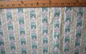 FLORAL GREEN HOUSE PRINT ON YELLOW STRIPES 100% COTTON FABRIC BY THE YARD - Picture 1 of 2