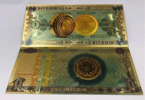 Colourful Gold Foil ONE BITCOIN plastic Anti-Fake BTC banknotes for collection - Picture 1 of 6