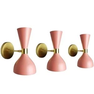 Modern Mid-Century Pink & Gold 2 Bulb Pair Brass Italian Diabolo Wall Sconce 18' - Picture 1 of 5