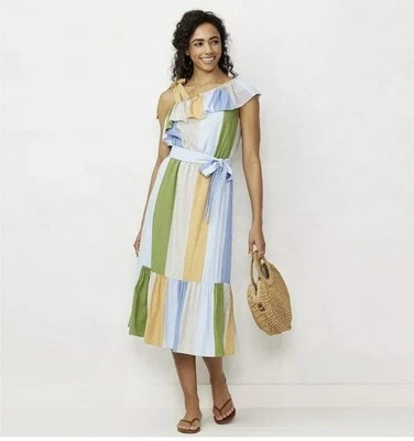 Vestido de Verano Talla Mediana a Rayas Solero Costa Playa Azul Lauren Conrad Foto 1 de 4