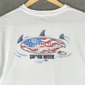 Vineyard Vines Shark Week T-Shirt Youth XL 18 White Long Sleeve Patriotic Flag - Picture 1 of 15