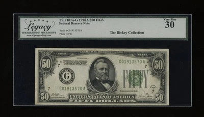 DBR 1928-A $50 DGS FRN Chicago Fr. 2101-Gdgs Legacy 30 Serial G01913570A - Image 1 of 2