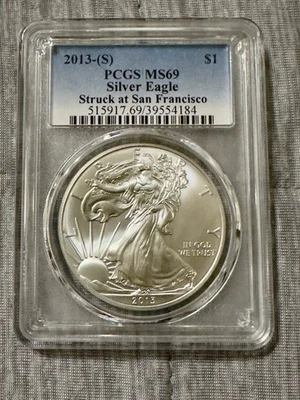 2013 (S) SILVER EAGLE STRUCK AT SAN FRANCISCO MINT PCGS  MS 69 - Image 1 of 2