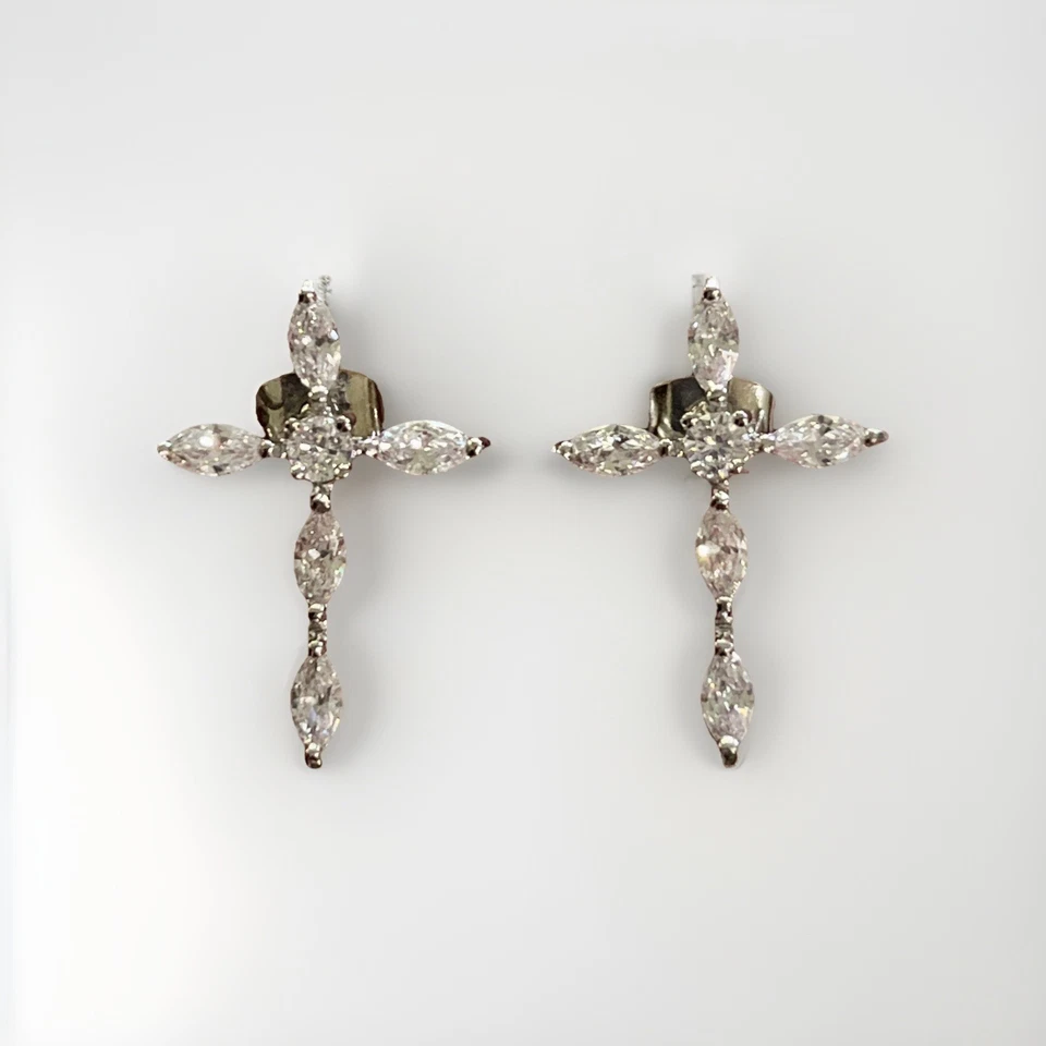 Silver Plated Glass Marquis Cut Cross Earrings – Unmarked - Image 1 of 3