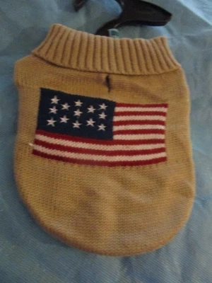 New Zack & Zoey Americana Sweater Tan American Flag Dog Puppy XXS XX-Small - Image 1 of 4