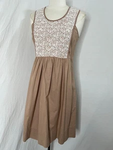 Anthropologie Lil Dress 6 Beige Embroider Sleeveless Cottagecore - Picture 1 of 8