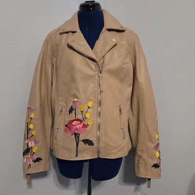 Chaqueta de Cuero Bordada Peonía Tostada Mauricio Nueva con Etiquetas Talla 11/12 XL Foto 1 de 4