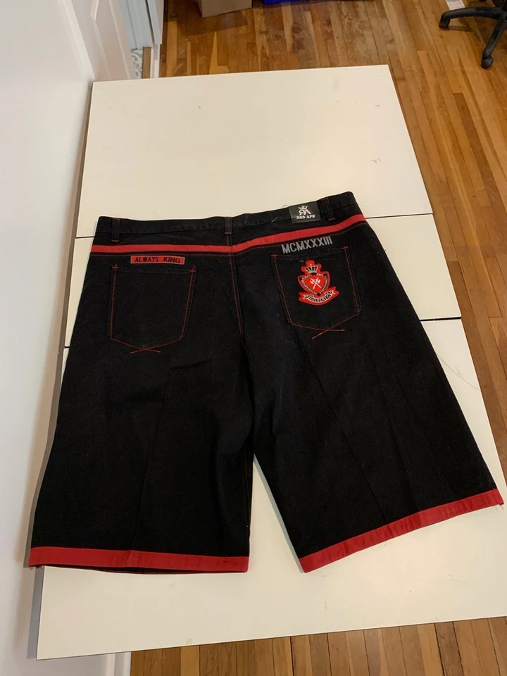 Red Ape джинсовые шорты 52 черный мешковатые Jorts вышитый винтажный Y2K гранж Cyber - Изображение 1 из 4