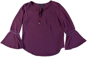 AB Studio S Small Long Sleeve Top Flowy Top w/ Flared Sleeves Blouse Maroon Red - Picture 1 of 13