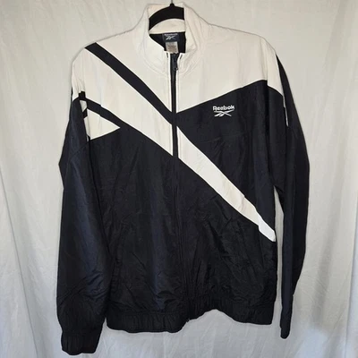 Chaqueta de Pista Tejida Reebok Vector Negro Blanco Colorblock Talla M Retro Deportiva Foto 1 de 4
