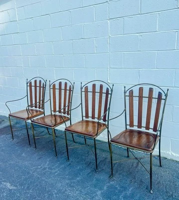 Cuatro sillas de comedor Charleston Forge X Stickley de hierro forjado y roble Foto 1 de 4