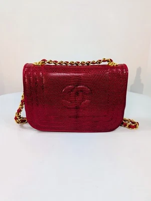Bolso Chanel Raro Vintage Cuero Lagarto Rojo Mini Rectangular Solapa Foto 1 de 4