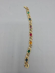 Brazalete de cadena vintage de diamantes de imitación y tono dorado en tono joya, 6 pulgadas de largo - Imagen 1 de 2