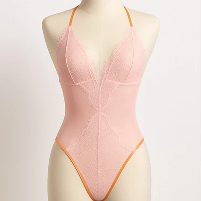 VS Very Sexy V wire Thong Teddy Bodysuit Angel Baby Pink Lace Sz S Cosplay - Image 1 of 4