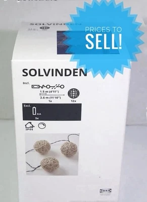 Ikea SOLVINDEN LED lighting chain length: 11 ' 10 " beige with 12 lights NEW [E] - Image 1 of 2
