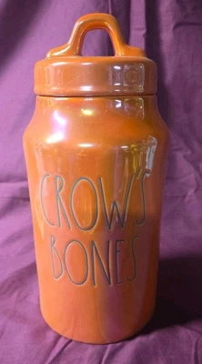 Rae Dunn Halloween Collection CROW'S BONES Orange Luster Canister By Magenta  - Image 1 of 4