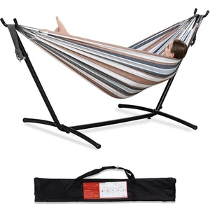 Double Hammock with Space Saving Steel Stand Included 2 Person Heavy Duty Out... - Picture 1 of 7