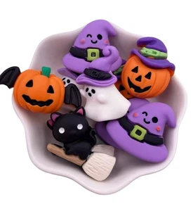 10 Junk Charm Charms Resin Cabochon Halloween Pumpkin Witch Hat Bat Spooky Bats - Picture 1 of 7