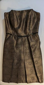  Antonio Melani 6 Bronze/Black Stitching Strapless   Pleated Cocktail Dress EUC - Picture 1 of 21