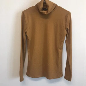 Kourt Sz L Long sleeve Mustard Glitter Turtleneck Top Stretch NEW - Imagen 1 de 6
