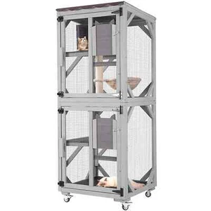 Recinto exterior para gatos jaula para gatos con acceso a ventana casa para gatos con ruedas 62,4" - Imagen 1 de 15