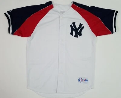 Vintage NY Yankees Majestic baseball Merchandise Genuine Jersey sz L White/R&B - Image 1 of 4