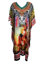 Boho Caftan Colorful Jewel Print Resort Wear Beach CoverUp IBIZA Kaftan Dress 3X