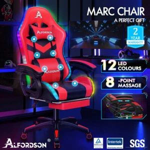 ALFORDSON Silla Gaming con Masaje y Luz LED 12 Colores Silla Oficina Cuero/Tela - Imagen 1 de 123