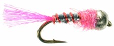 Fly Fishing Flies (Bass, Bream, Trout, Salmon) Bead Head Lightning Bug Pink (x6)