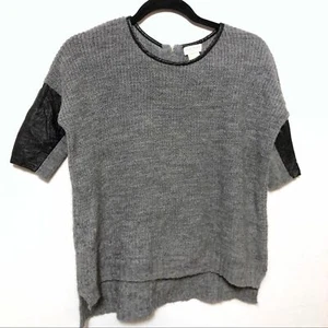 Club Monaco XS short sleeve sweater leather sleeves grey black - Picture 1 of 4