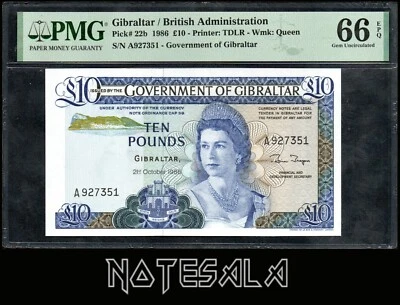 GIBRALTAR 10£ POUNDS 1986 Pick-22b  PMG 66 EPQ GEM UNCIRCULATED - Image 1 of 2