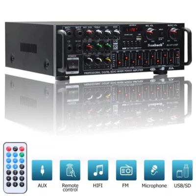 MARKENLOS 2000W Bluetooth Verstärker Vollverstärker HiFi Stereo Amplifier Digital FM Audio